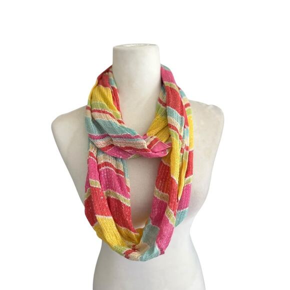 Lauren Ralph Lauren Scarf Women's Striped Sequin Infinity Loop Scarf Pink Yellow - Picture 1 of 4